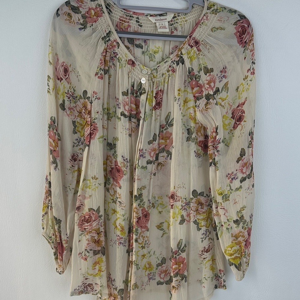 Sundance Peasant Silk Button Down Blouse